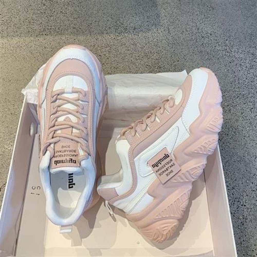 New women's sneakers round toe low front lace-up platform shoes